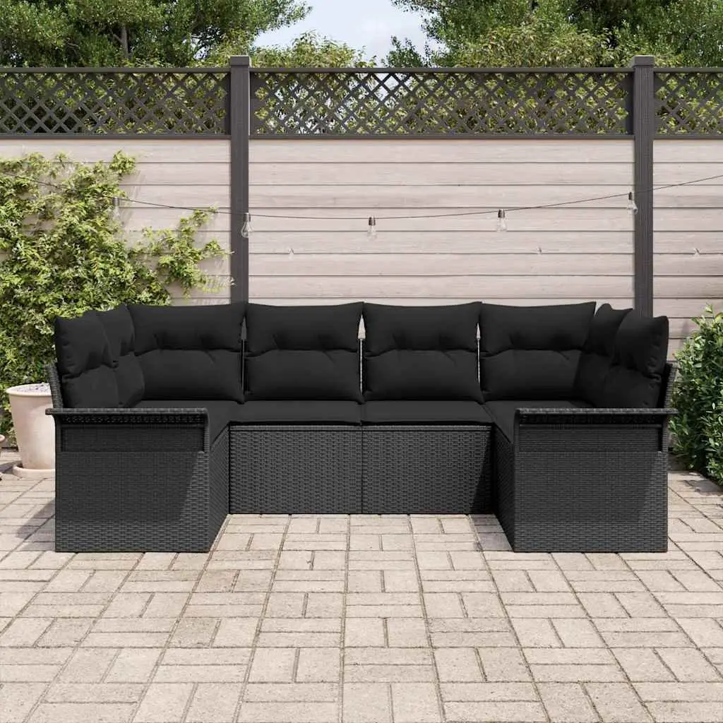 Modular Outdoor Garden Sofa Set 6 Piece Black Poly Rattan Furniture with Weather-Resistant Cushions