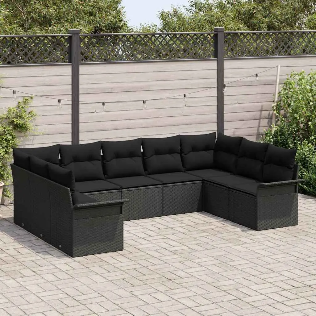 Modular Garden Sofa Set 9 pcs Black Poly Rattan Outdoor Furniture with Storage