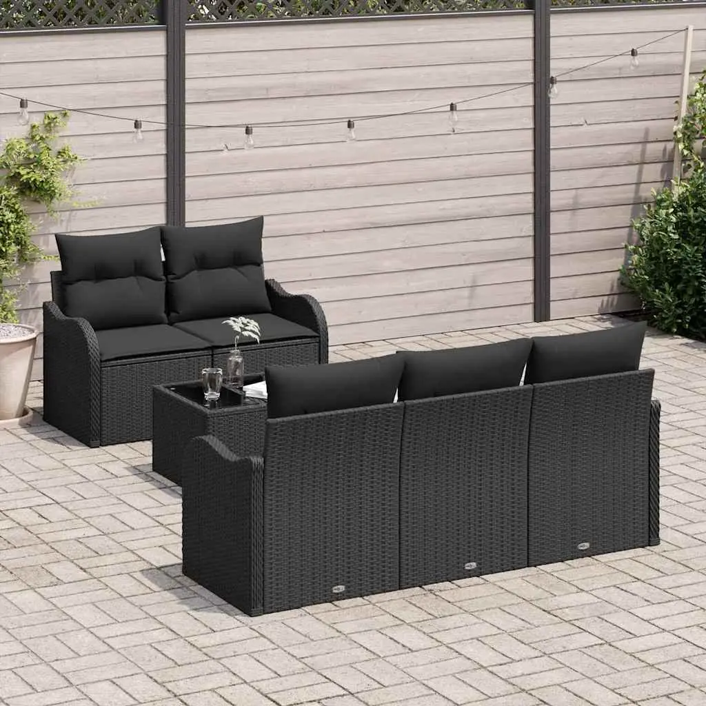 Modular Garden Sofa Set 6 Piece Black Poly Rattan Weather Resistant Outdoor Seating