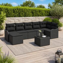Garden Sofa Set 8 Piece Modular Outdoor Lounge Furniture Black Poly Rattan with