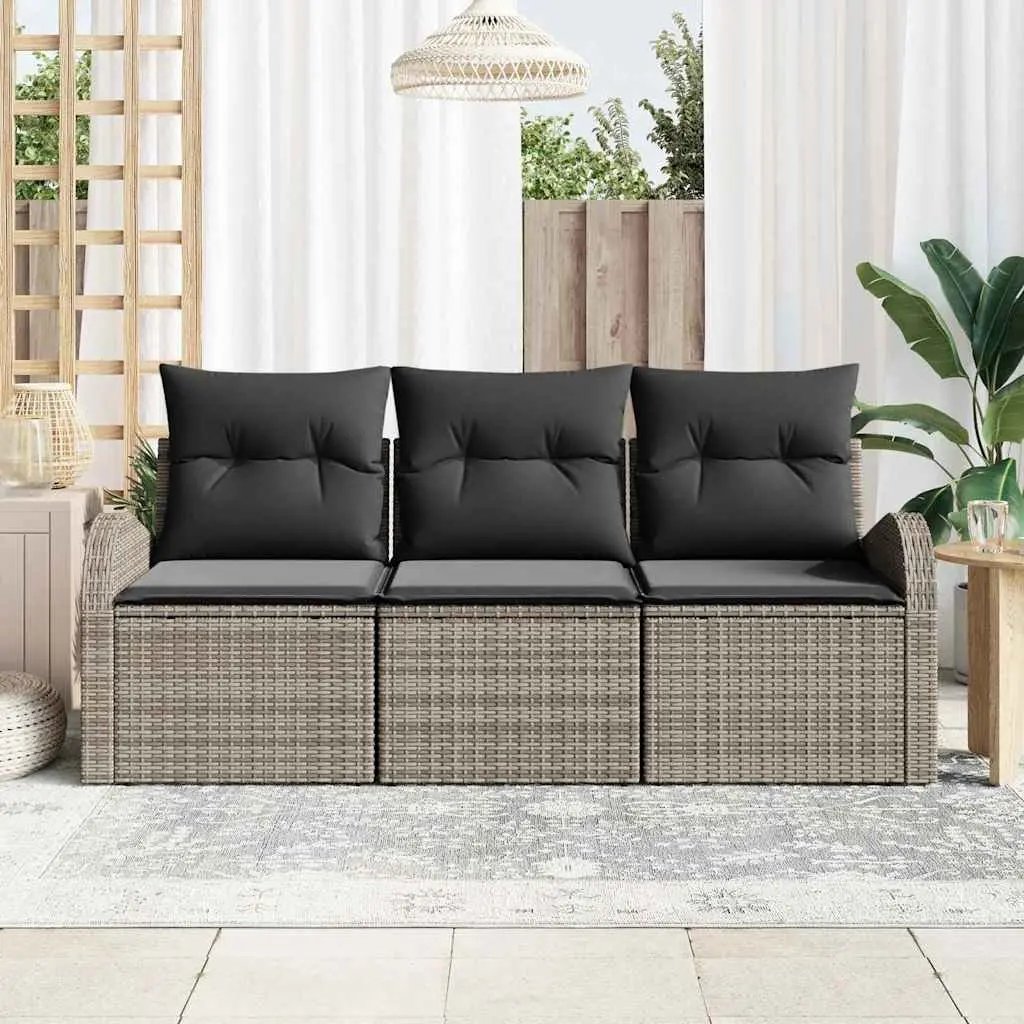 Garden Sofa Set 3 Piece Modular Outdoor Furniture Grey Poly Rattan Weather Resistant Cushions