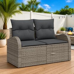 Garden Sofa Set 6 Piece Modular Outdoor Seating Grey Poly Rattan with Storage
