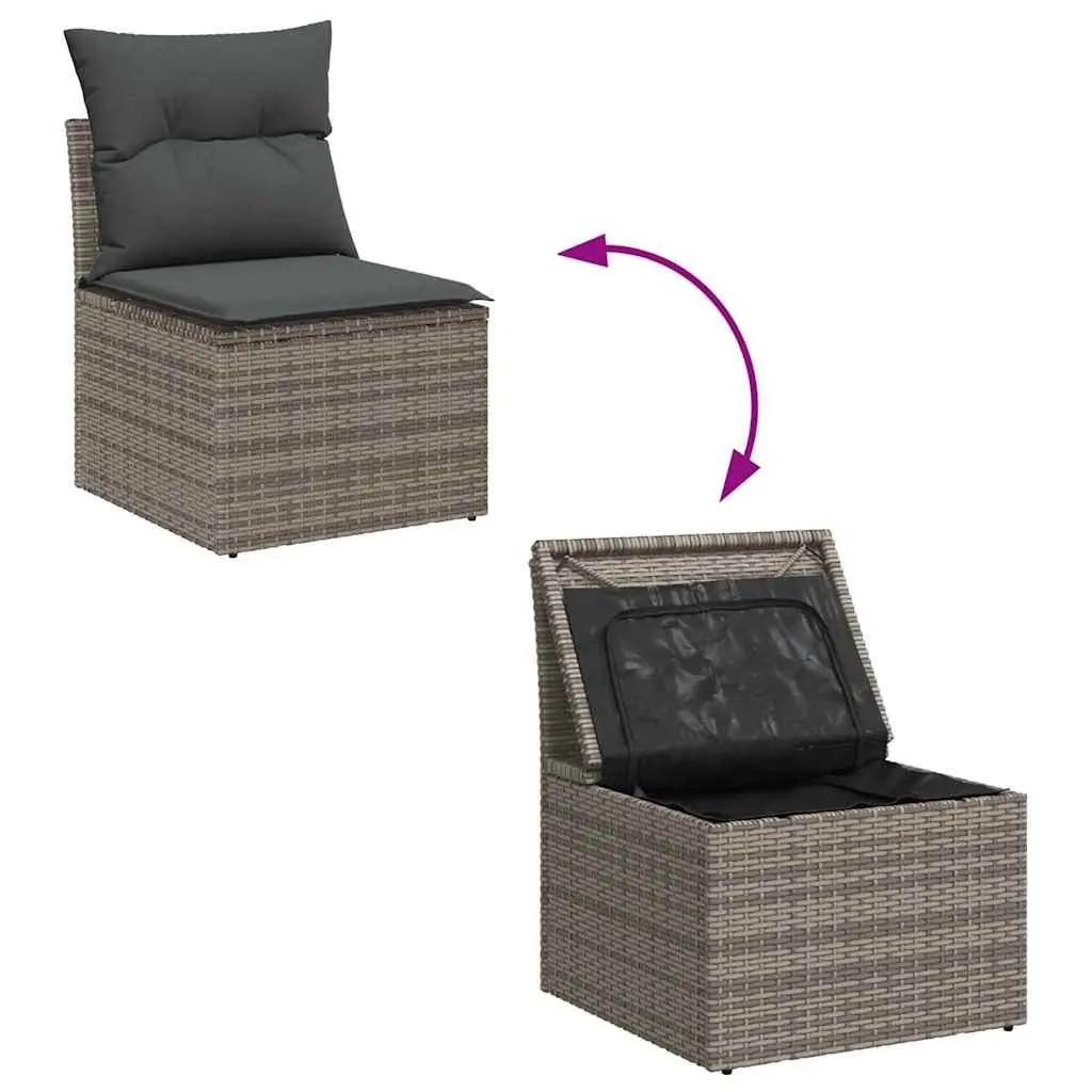 Garden Sofa Set 6 Piece Modular Outdoor Seating Grey Poly Rattan with Storage Table