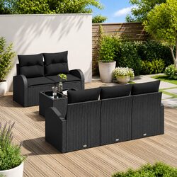 Outdoor Garden Sofa Set 6-Piece Modular Poly Rattan Black Contemporary Seating