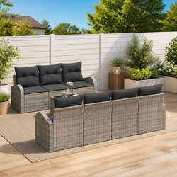 Garden Sofa Set 8 Piece Modular Outdoor Seating Grey Poly Rattan with Glass