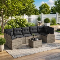 Outdoor Garden Sofa Set 8 Piece Modular Poly Rattan Sectional Furniture Grey
