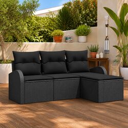 Outdoor Garden Sofa Set 4 Pcs Black Poly Rattan Modular Lounge with Storage