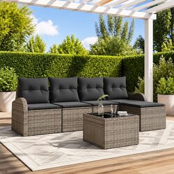 Outdoor Sofa Set 6 Pieces Modular Garden Furniture with Storage Cushions Grey