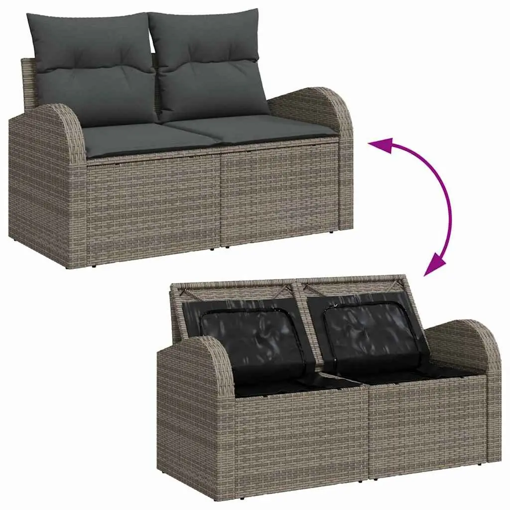 Grey Poly Rattan Outdoor Sofa Set 8 Piece Modular Garden Furniture with Removable Seat Pads and Hidden Storage Compartments