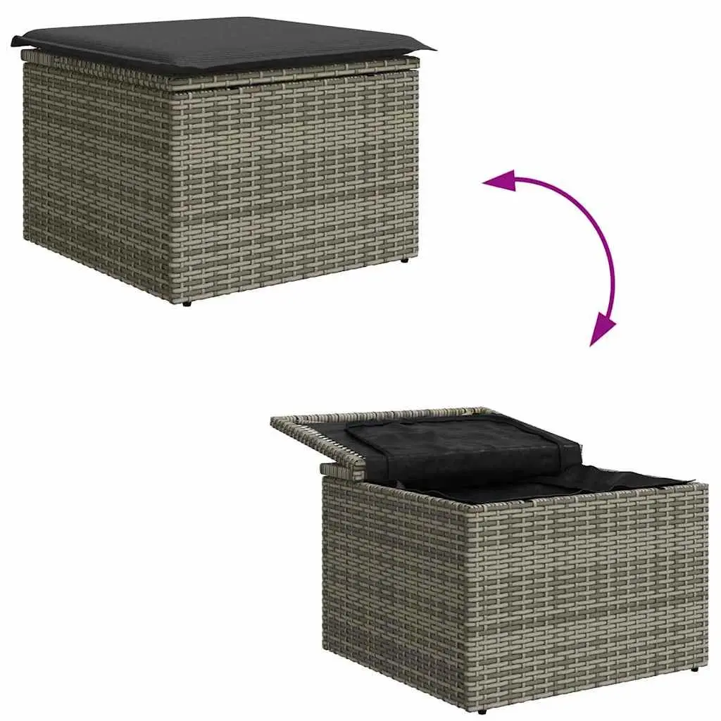 Outdoor Sofa Set 6 Piece Modular Garden Furniture Grey Poly Rattan with Storage