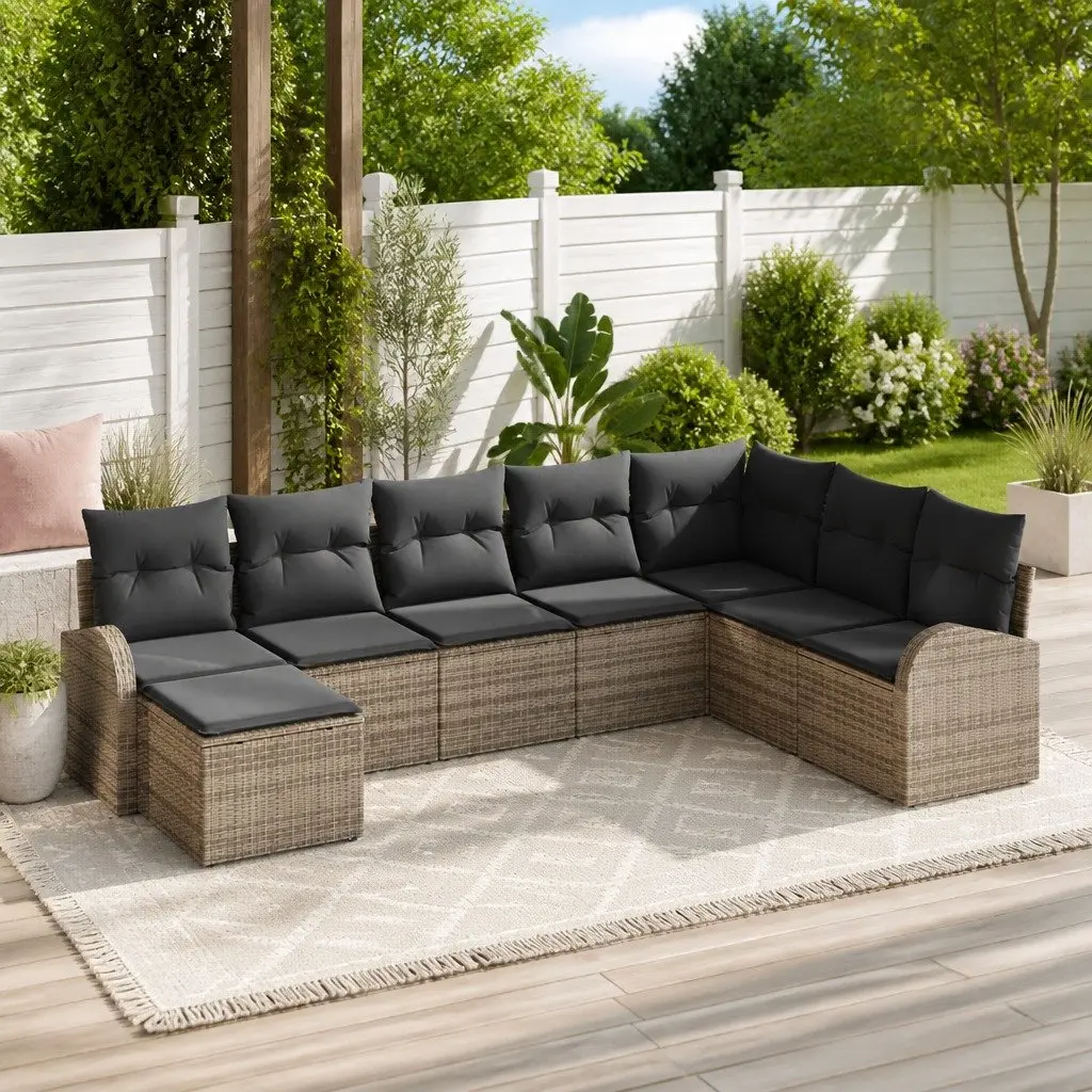 Outdoor Garden Sofa Set 8 Piece Grey Modular Sectional with Storage