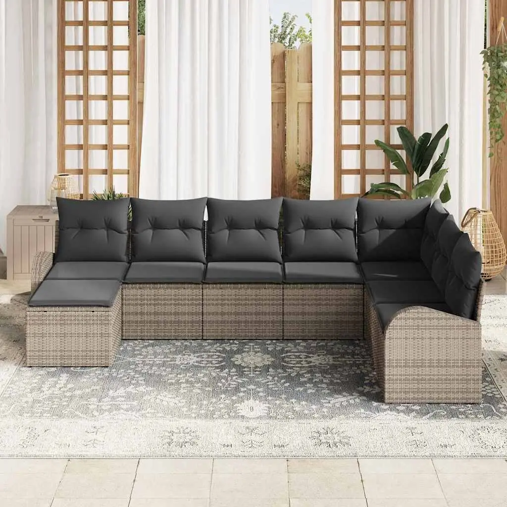 Outdoor Garden Sofa Set 8 Piece Grey Modular Sectional with Storage