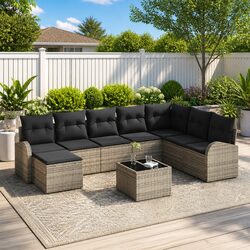 Outdoor Garden Sofa Set 9pcs Grey Poly Rattan Modular Sectional Storage Patio