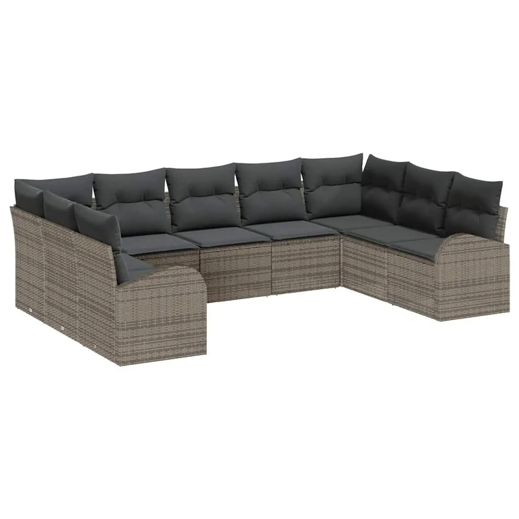 Garden Sofa Set Modular Outdoor Furniture 9 Pieces Grey Poly Rattan Patio Lounge