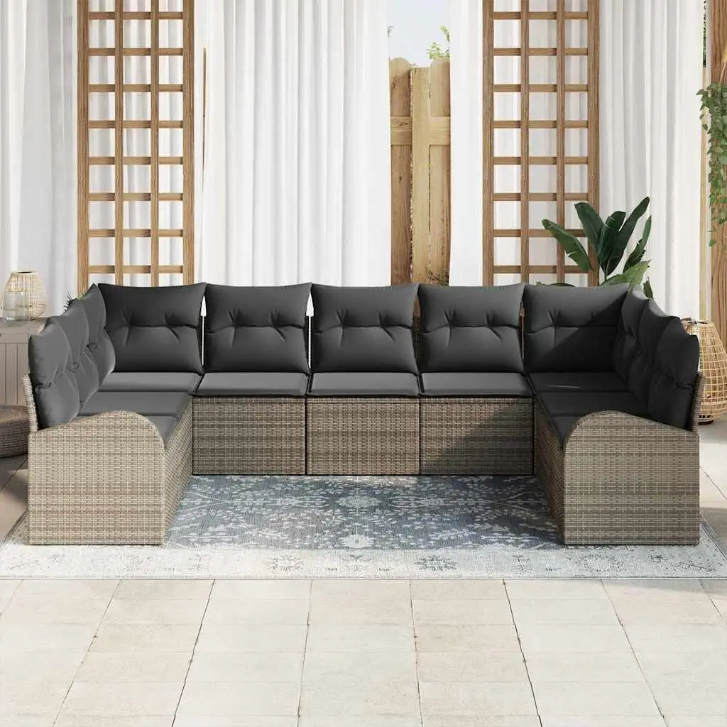 Garden Sofa Set Modular Outdoor Furniture 9 Pieces Grey Poly Rattan Patio Lounge