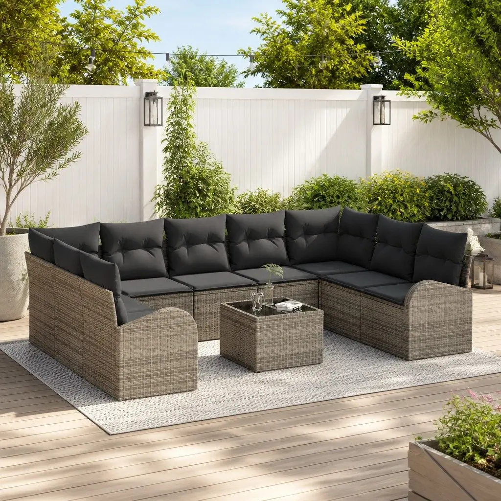 Garden Sofa Set 10 Piece Modular Outdoor Furniture Grey Poly Rattan Patio Lounge