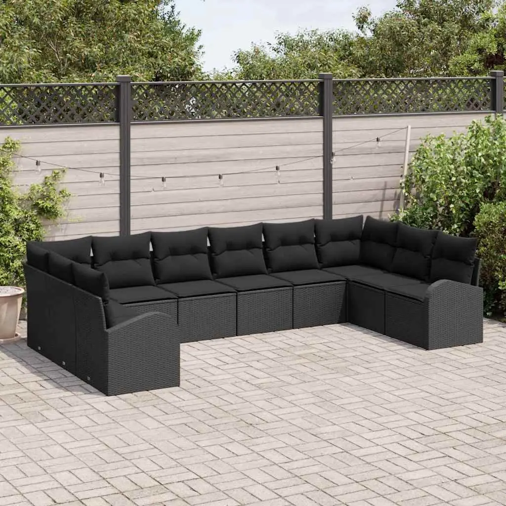 Outdoor Garden Sofa Set 10 Piece Modular Black Poly Rattan Patio Seating