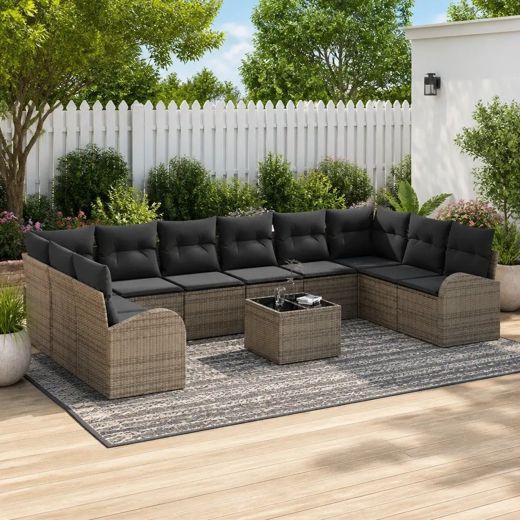 Outdoor Garden Sofa Set 11 Piece Light Grey Modular Poly Rattan Seating