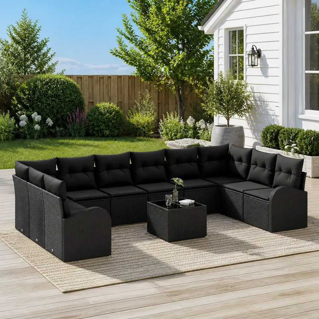 Outdoor Garden Sofa Set 11 Piece Black Modular Weatherproof Poly Rattan Patio Seating