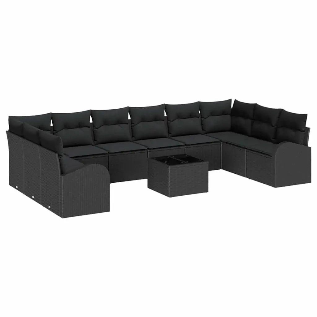 Outdoor Garden Sofa Set 11 Piece Black Modular Weatherproof Poly Rattan Patio Seating