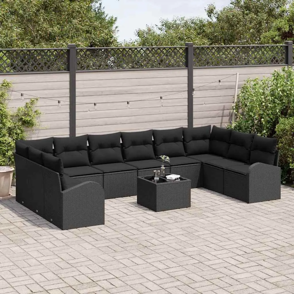 Outdoor Garden Sofa Set 11 Piece Black Modular Weatherproof Poly Rattan Patio Seating