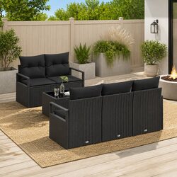 Garden Sofa Set 6 Piece Modular Outdoor Seating Black Poly Rattan with Cushions