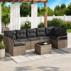 Stylish 8-Piece Grey Garden Sofa Set with Glass Table