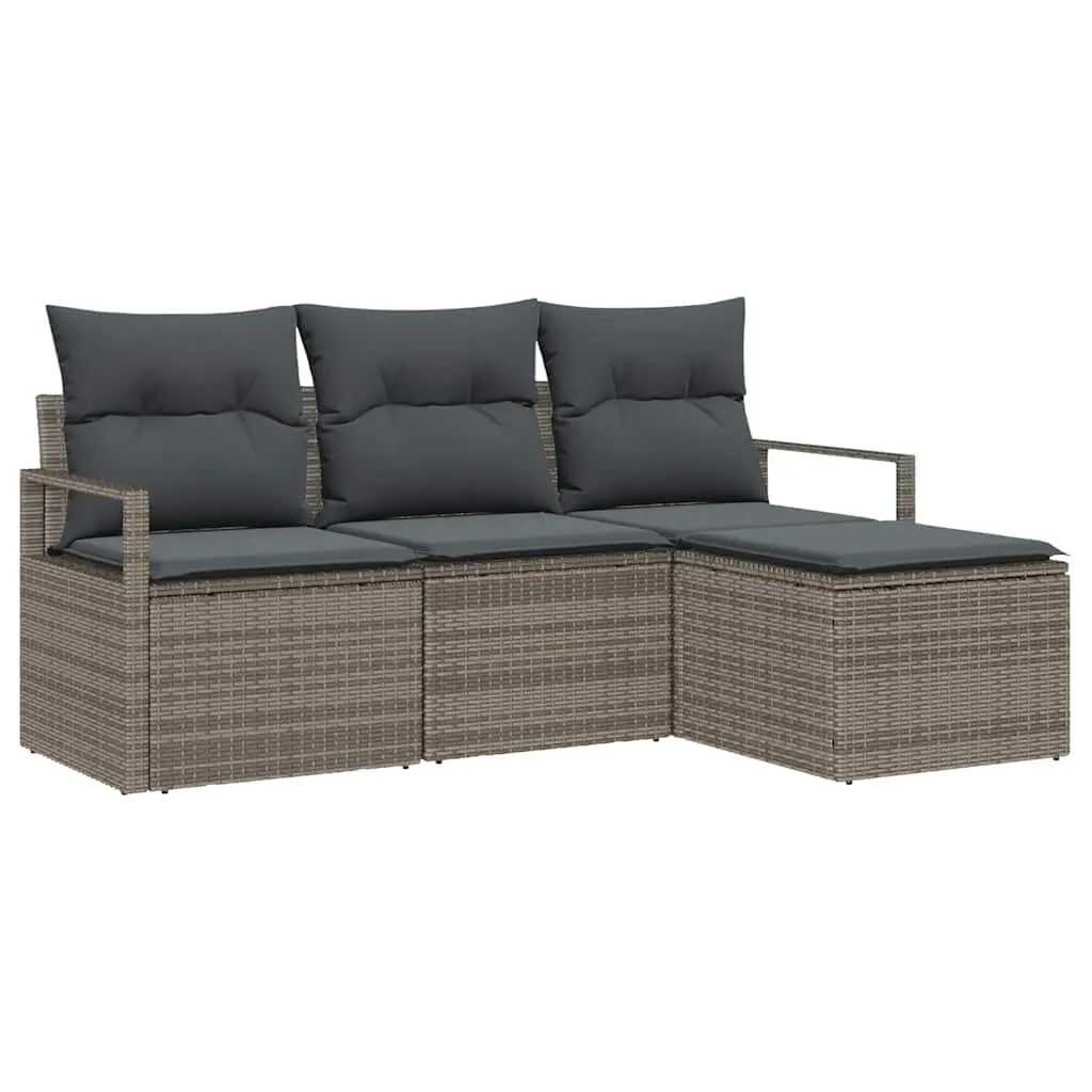 Outdoor Sofa Set 4 Piece Grey Poly Rattan Garden Furniture with Storage Cushion