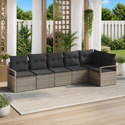 Outdoor Garden Sofa Set 6 Piece Grey Poly Rattan Modular Seating with Cushions