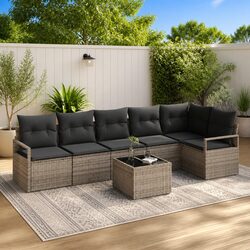 Outdoor Garden Sofa Set 7 Pieces Modular Seating Lounge with Cushions Light Grey