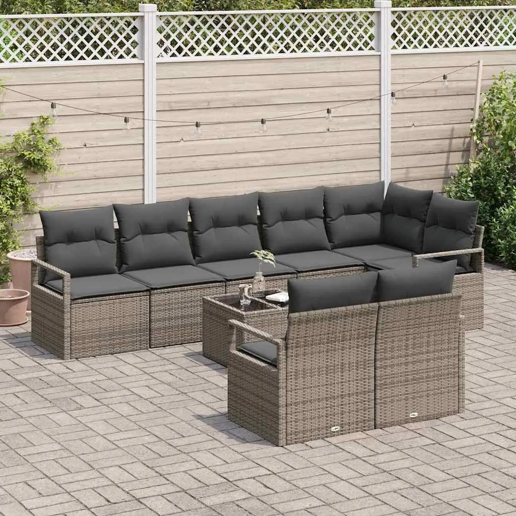 Garden Sofa Set 9 Piece Modular Poly Rattan Outdoor Seating Light Grey Cushion