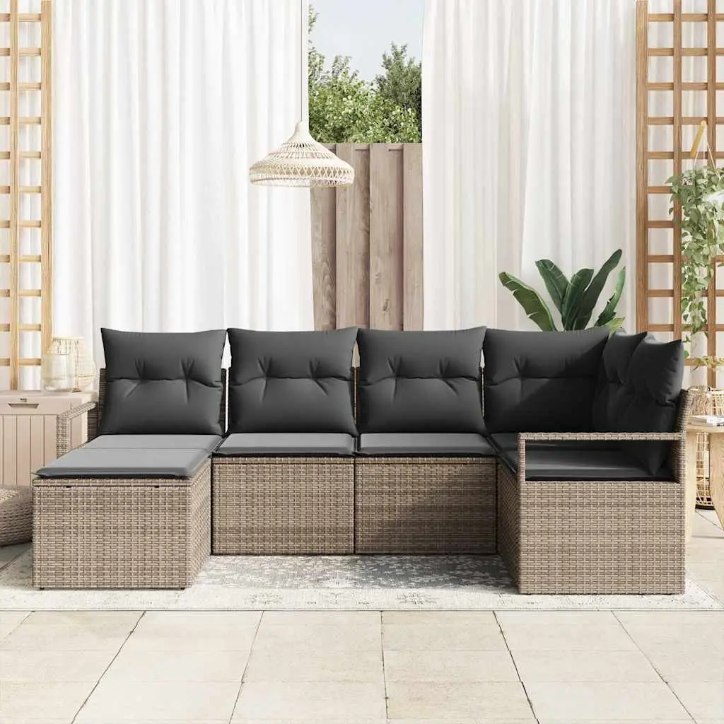 Outdoor Sofa Set 6 Piece Grey Poly Rattan Modular Garden Furniture Storage