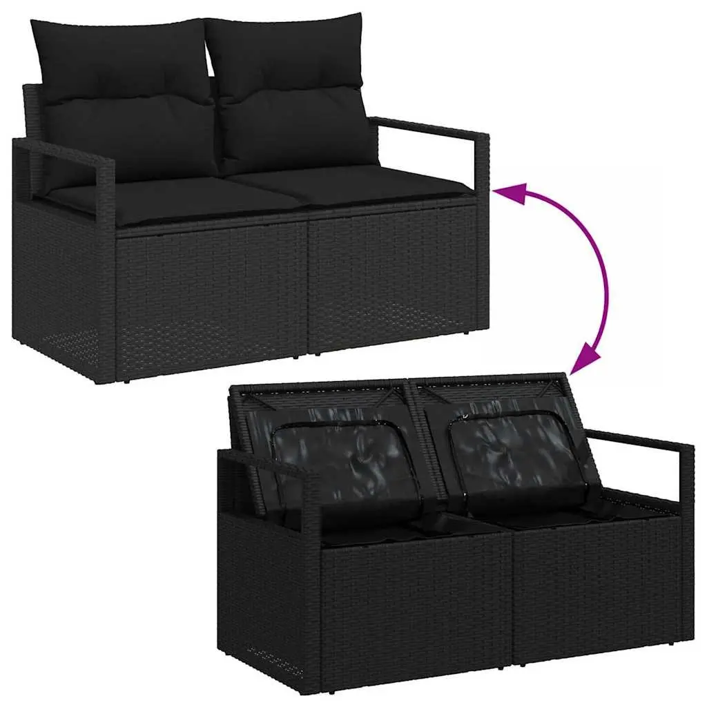 Outdoor Sofa Set 6 Pieces Modular Black Poly Rattan with Storage Compartments