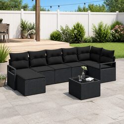 Outdoor Sofa Set 8pcs Black Poly Rattan Modular Garden Seating with Storage