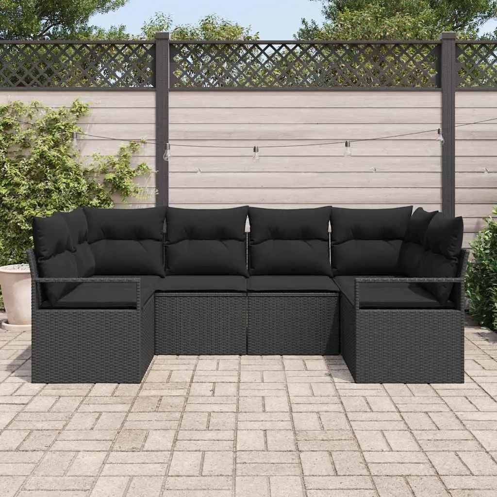 Garden Sofa Set 6 Piece Modular Outdoor Seating Black Poly Rattan