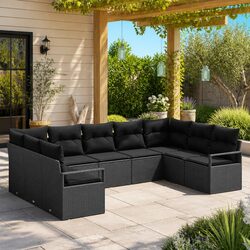 Elevate Your Outdoors with 9 Piece Black Rattan Sofa Set