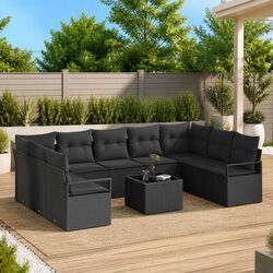 10-Piece Black Patio Sofa Set with Cushions