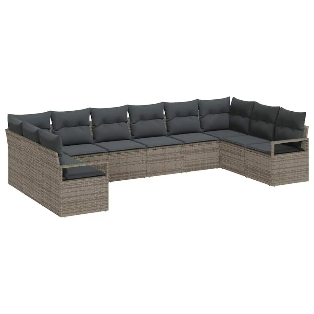 Garden Sofa Set 10 Piece Modular Outdoor Sectional Seating Grey Poly Rattan