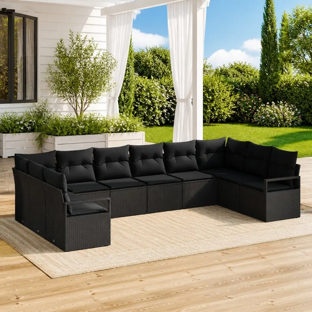 Modular Outdoor Garden Sofa Set 10 Piece Black Poly Rattan Weather Resistant Seating