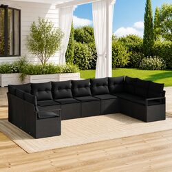 Outdoor Garden Sofa Set 10pcs Black Poly Rattan Modular Patio Seating with