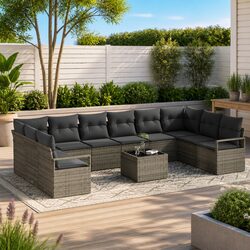 Outdoor Garden Sofa Set 11 Pieces Modular Seating Light Grey Poly Rattan