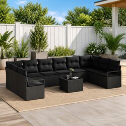 Outdoor Garden Sofa Set 11 Pieces Black Poly Rattan Modular Patio Seating