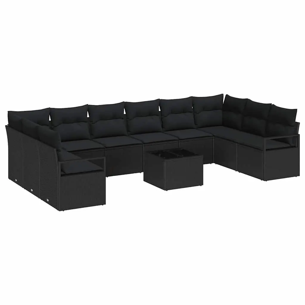 Modular Outdoor Sofa Set 11 Pieces Black Poly Rattan Weather-Resistant Seating