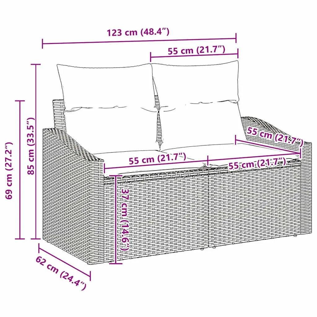 Outdoor Seating Set 3 Piece Grey Poly Rattan Sofa with Cushions