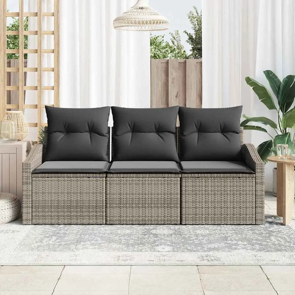 Outdoor Seating Set 3 Piece Grey Poly Rattan Sofa with Cushions
