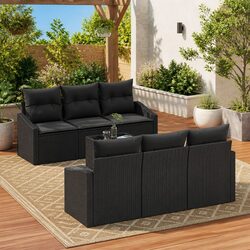 Outdoor Sofa Set 7 Piece Modular Garden Seating Black Poly Rattan with Storage