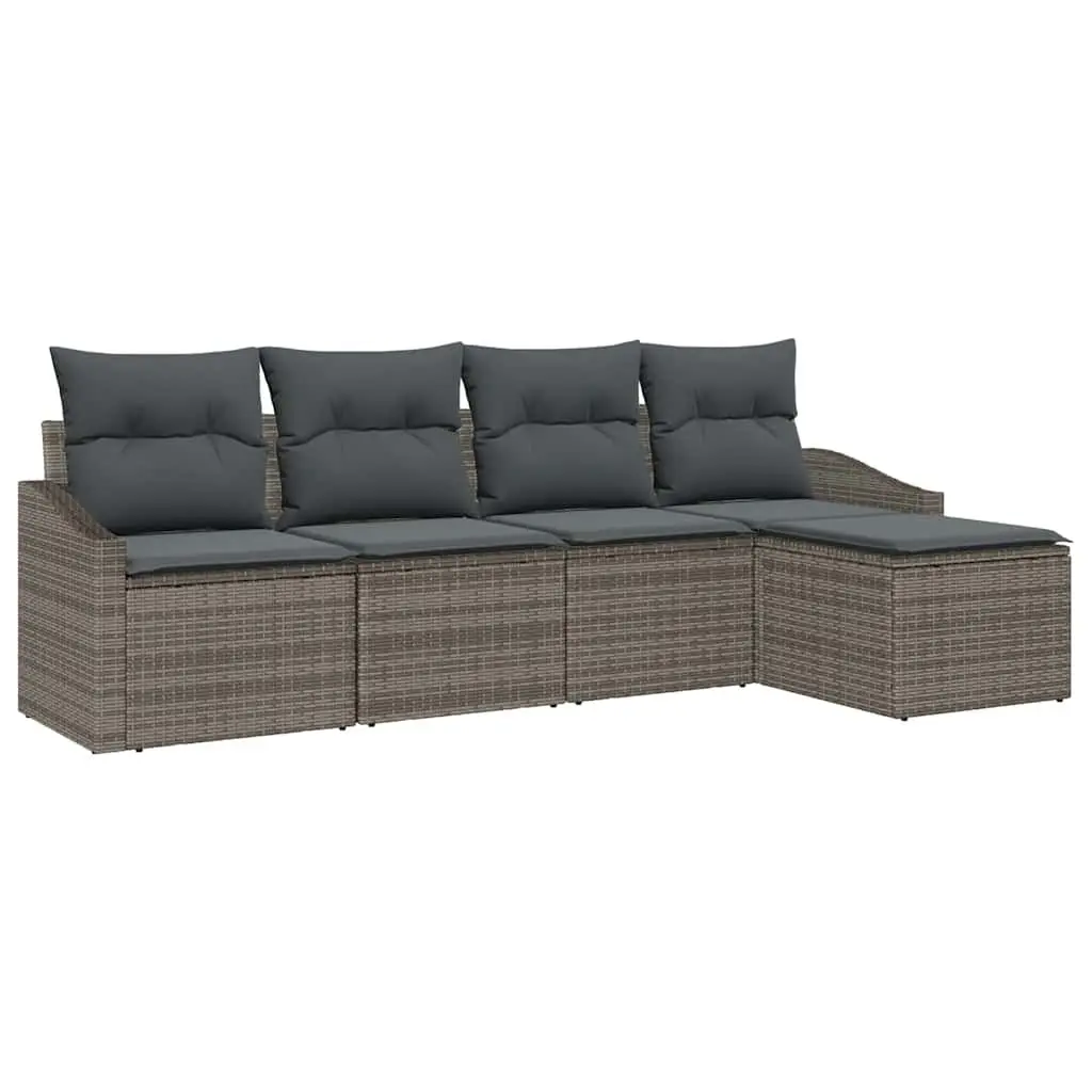 Outdoor Sofa Set 5 Pieces Grey Modular Poly Rattan Garden Furniture with Storage
