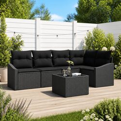 Modular Outdoor Sofa Set – 6 Pieces in Black with Cushions
