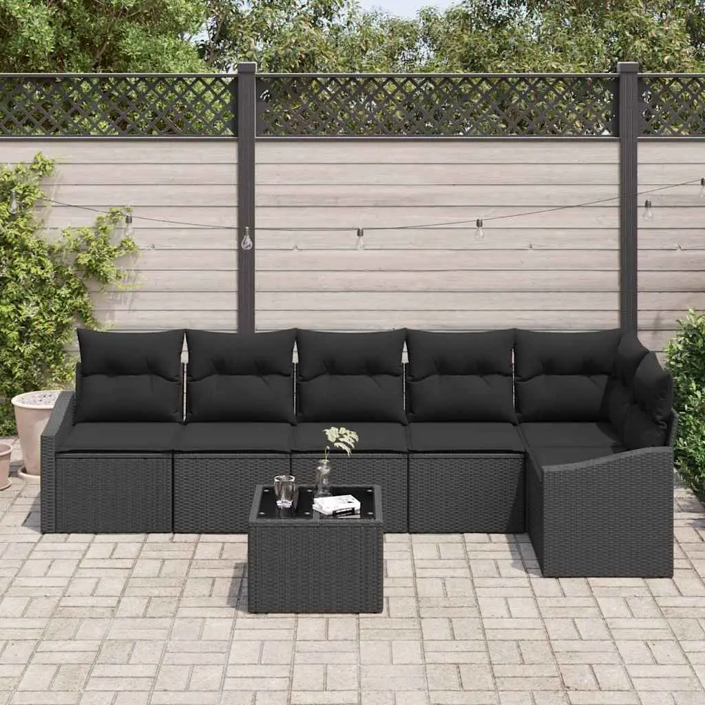 Outdoor Garden Sofa Set 7 Piece Black Poly Rattan Patio Furniture Lounge Suite