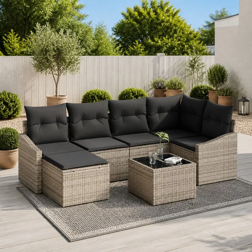 Garden Dining Set 7 Piece Light Grey Outdoor Patio Table Chairs Setting
